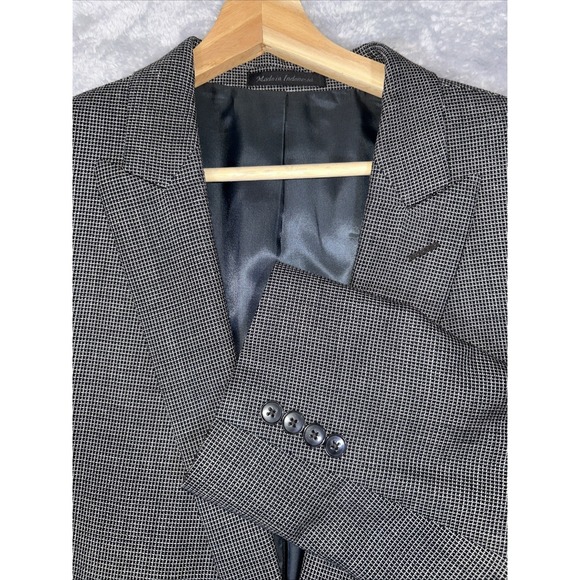 Calvin Klein Mens Sport Coat Blazer 52%Silk 48%Wool Micro Check Black‎ Gray 48L